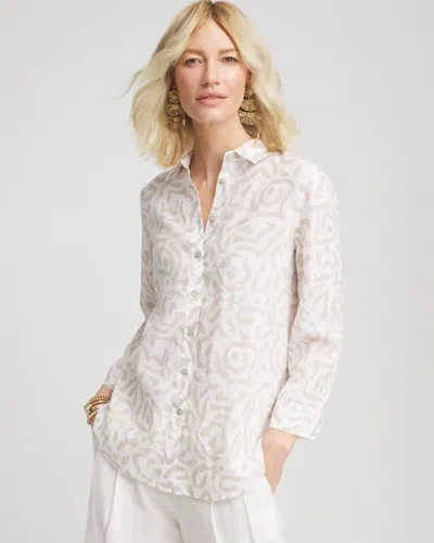 Chico's No Iron Animal Print Linen Shirt In White