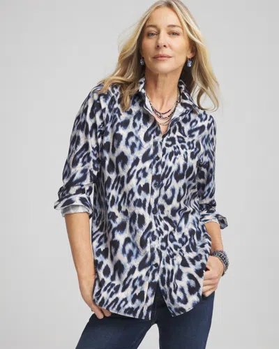 Chico's No Iron™ Animal Print Shirt In Blue Size Small |  In Royal Blue