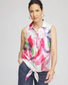 Chico's No Iron Bloom Linen Tie-front Shirt In Pink