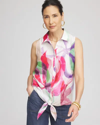 Chico's No Iron Bloom Linen Tie-front Shirt In Pink