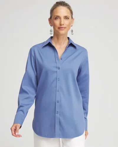Chico's No Iron Blue Lotus Stretch-sateen Shirt
