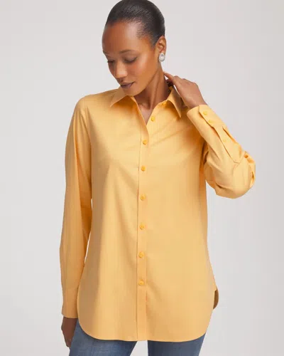 Chico's No Iron Blue Lotus Stretch-sateen Shirt In Golden Chamois