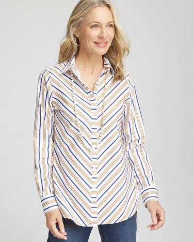 Chico's No Iron™ Camel Stripe Shirt In Tan Size Xl |