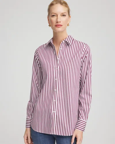 Chico's No Iron Chianti Striped Shirt In Deep Chianti In White