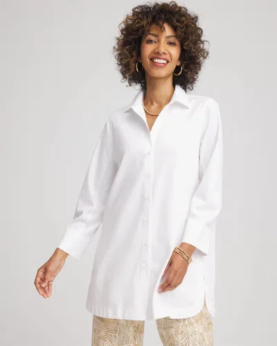 Chico's No Iron Classic Button Down Tunic In White