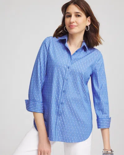 Chico's No Iron™ Dot Stripe Stretch Shirt In Blue Size Xxl |  In Blue Pearl