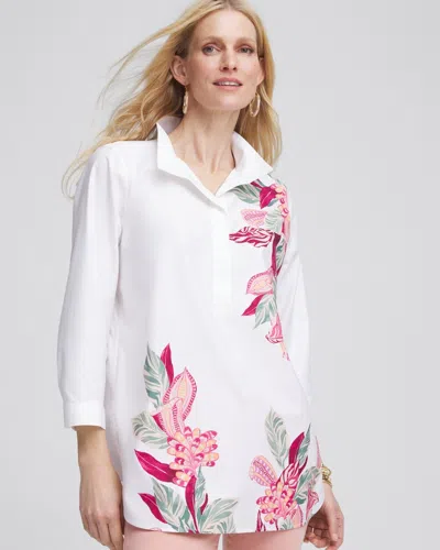 Chico's No Iron™ Floral Buttonback Tunic Top In White Size Xl |  In Optic White