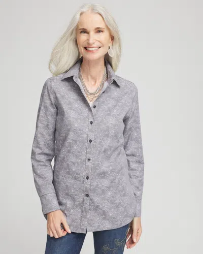 Chico's No Iron™ Floral Jacquard Shirt In Black Size Large |