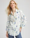 Chico's No Iron™ Floral Linen Shirt In Moroccan Mint Size Medium |  In Moroccan Mint