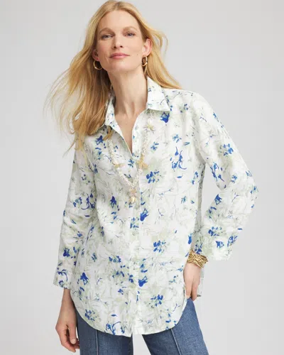 Chico's No Iron™ Floral Linen Shirt In Moroccan Mint Size Medium |