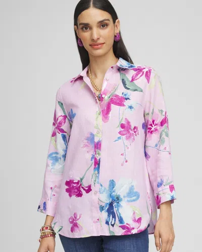 Chico's No Iron™ Floral Linen Shirt In Orchid Blossom Size Large |