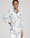 Chico's No Iron™ Floral Stretch Sateen Shirt In Blue Size Xxl |  In Blue Pearl