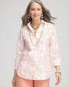 Chico's No Iron™ Floral Stretch Sateen Shirt In Coral Blossom Size Xl |  In Coral Blossom