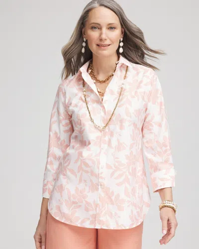 Chico's No Iron™ Floral Stretch Sateen Shirt In Coral Blossom Size Xl |
