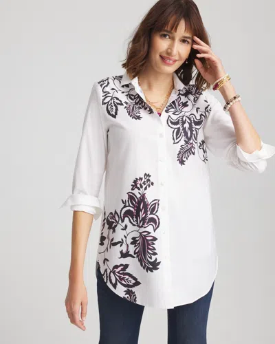 Chico's No Iron™ Floral Stretch Tunic Top In White Size Large |  In Optic White
