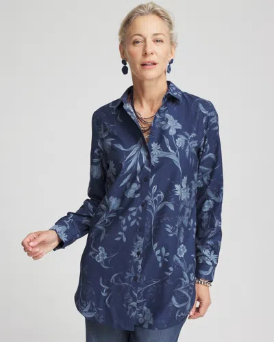 Chico's No Iron™ Floral Tunic Top In Dark Harbor Size Xs |