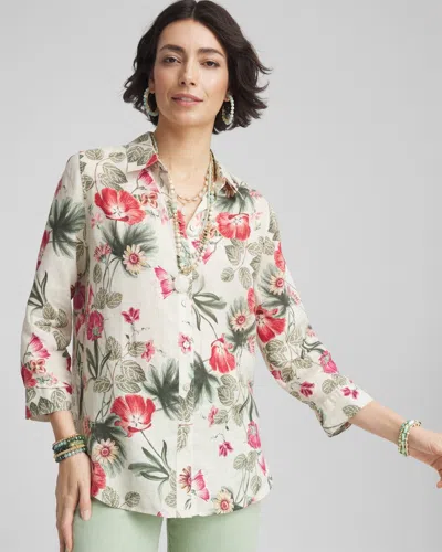 Chico's No Iron™ Garden Floral Linen Shirt In River Rock Size Xxl |