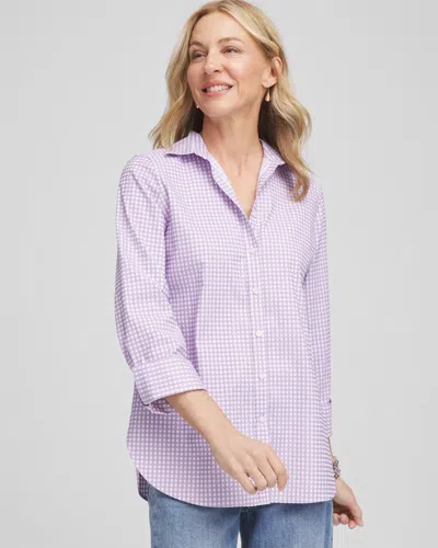Chico's No Iron Gingham Sateen Shirt In Purple