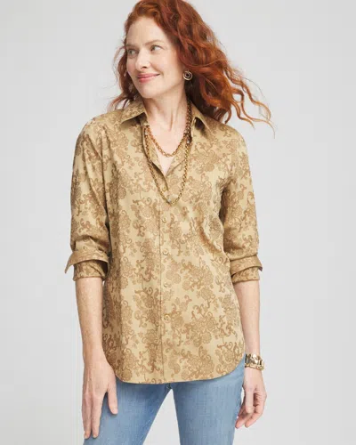 Chico's No Iron™ Gold Jacquard Shirt Size Large |