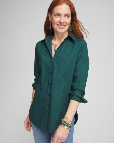 Chico's No Iron™ Green Jacquard Shirt In Enchanted Forest Size Large |