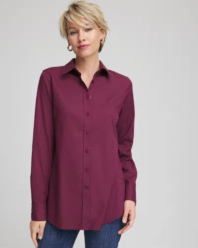 Chico's No Iron Jacquard Chianti Animal-motif Shirt In Deep Chianti In Purple
