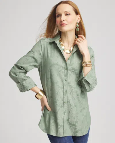 Chico's No Iron™ Jacquard Shirt In Green Size Large |  In Mineral Green