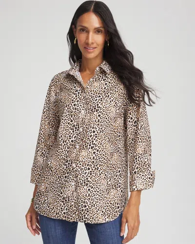 Chico's No Iron Leopard Print Shirt In Neutral