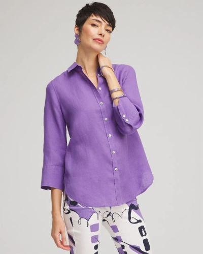 Chico's No Iron Linen 3/4 Sleeve Shirt In Parisian Purple Size Small |