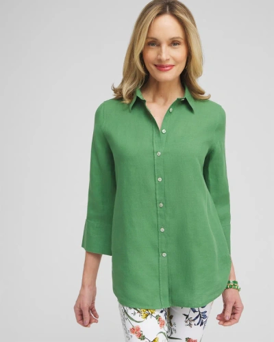 Chico's No Iron Linen 3/4 Sleeve Shirt In Verdant Green Size Xl |