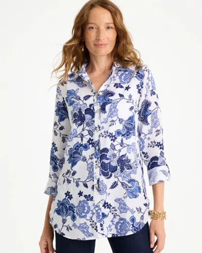 Chico's No Iron Linen Bloom Shirt In Amparo Blue