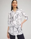 CHICO'S NO IRON LINEN FLORAL TUNIC TOP IN WHITE SIZE LARGE | CHICO'S