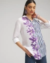 CHICO'S NO IRON LINEN MIXED PRINT TUNIC TOP IN PARISIAN PURPLE SIZE LARGE | CHICO'S
