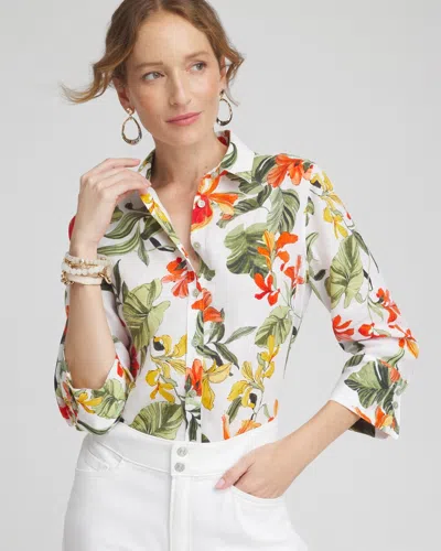 Chico's No Iron Linen Orchid Shirt In White Size Xxl |