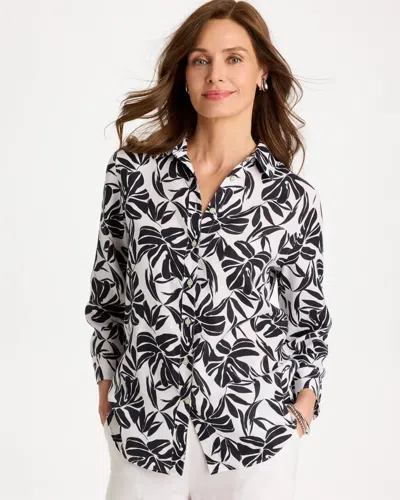 Chico's No Iron Linen Palm Shirt In Black In Multi