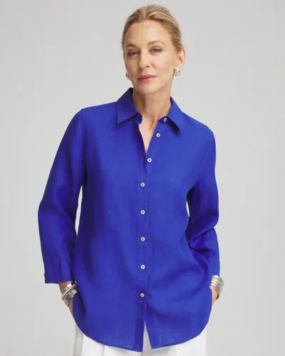 Chico's No Iron Linen Shirt In Blue