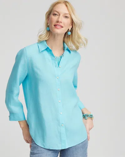 Chico's No Iron Linen Shirt In Blue