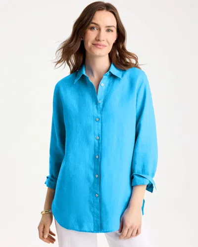 Chico's No Iron Linen Shirt In Blue Tide