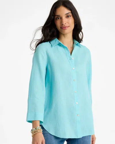 Chico's No Iron Linen Shirt In Bondi Blue