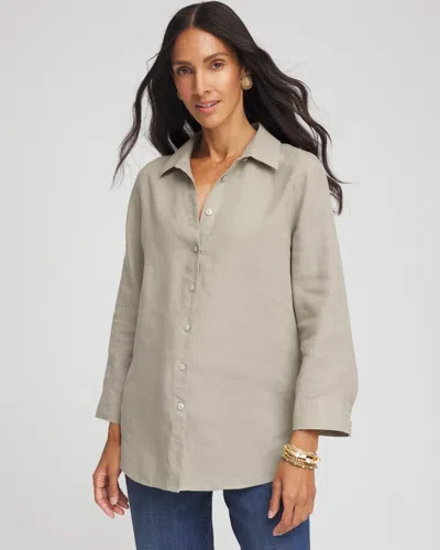 Chico's No Iron Linen Shirt In Green