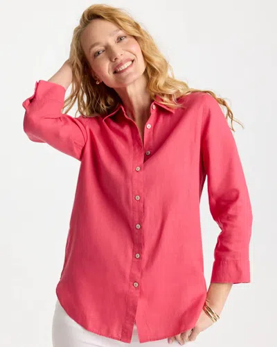 Chico's No Iron Linen Shirt In Hot Honeysuckle