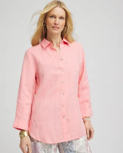 Chico's No Iron™ Linen Shirt In Melon Mambo Size Xxl |