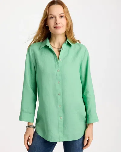 Chico's No Iron Linen Shirt In Peppermint Green