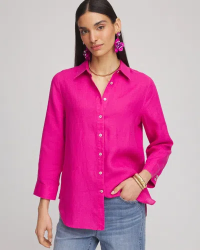 Chico's No Iron Linen Shirt In Pink