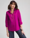 Chico's No Iron™ Linen Shirt In Purple Size Large |  In Purple Clover