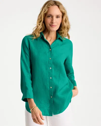 Chico's No Iron Linen Shirt In Topanga Green