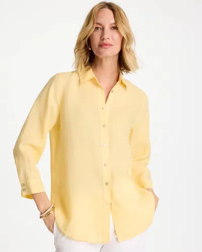 Chico's No Iron Linen Shirt In Yellow