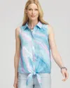 Chico's No Iron Linen Tie-front Sleeveless Shirt In Blue