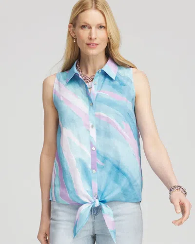 Chico's No Iron Linen Tie-front Sleeveless Shirt In Blue