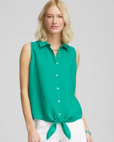 Chico's No Iron Linen Tie-front Sleeveless Shirt In Green
