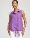 Chico's No Iron Linen Tie-front Sleeveless Shirt In Purple